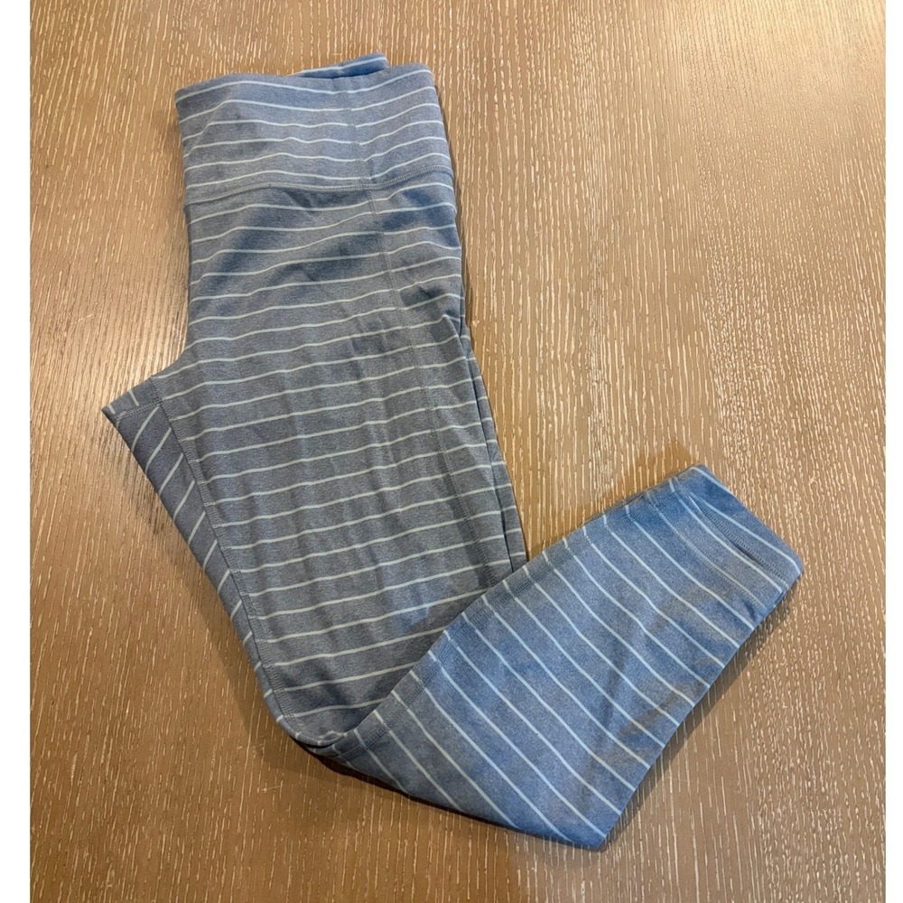 Athleta Women's Large Gray‎ Striped High Rise Athletic Leggings Yoga Pants